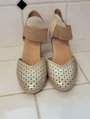 Adam Tucker Metallic Perforated Espadrille Wedge Sandals - Gold